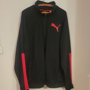 NEW TALL 2XX Puma Men's Black Zip-Up Sweater with Red Accents